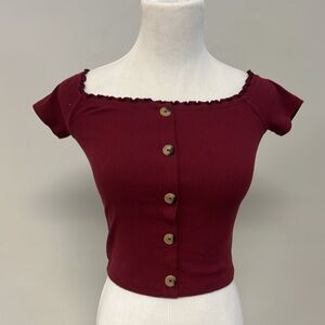 Aeropostale Burgundy Off-Shoulder Crop Top